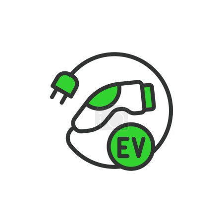 Illustration for EV charger, in line design, green. EV, charger, Electric vehicle charger, charging station, Electric car charging, Alternative energy on white background vector. EV charger editable stroke icon - Royalty Free Image