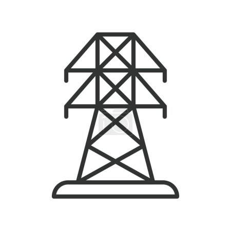 Electric tower, in line design. Electric tower, Power transmission, High voltage, Electrical grid, Transmission line on white background vector. Electric tower editable stroke icon