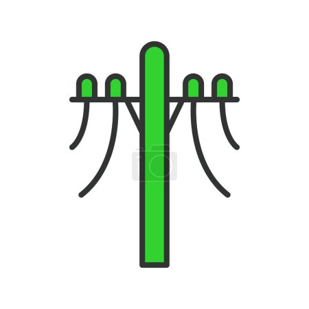 Electric pole, in line design, green. Electric, Power line, Utility, Electrical, Transmission pole, telephone pole on white background vector. Electric pole editable stroke icon