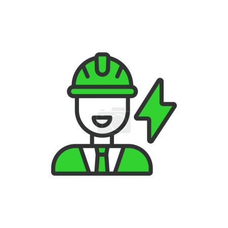 Illustration for Electrical engineer, in line design, green. Electrical engineer, Engineer, Electrical, Electrician, Technician, Professional on white background vector. Electrical engineer editable stroke icon - Royalty Free Image