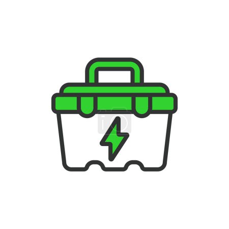 Electrician toolbox, in line design, green. Toolbox, Electrician, Tools, Equipment, Tool, Case, Maintenance on white background vector Electrician toolbox editable stroke icon