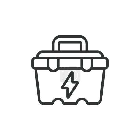 Electrician toolbox, in line design. Toolbox, Electrician, Tools, Equipment, Tool, Case, Maintenance on white background vector Electrician toolbox editable stroke icon