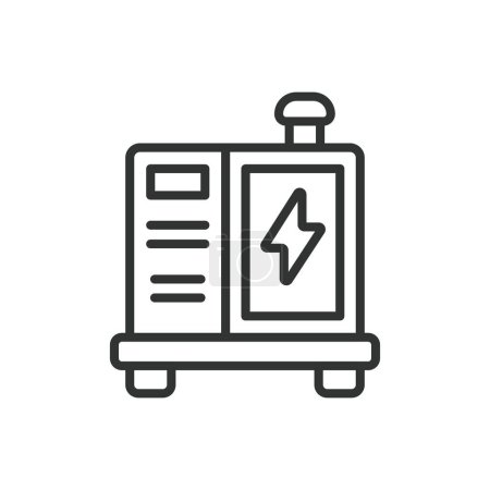Generator, im Liniendesign, grün. Generator, Strom, Energie, Elektrizität auf weißem Hintergrundvektor. Generator editierbares Schlaganfall-Symbol