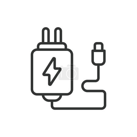Adaptor, in line design. Adapter, Plug, Socket, Connector, Power, Electricity Device on white background vector Adaptor editable stroke icon