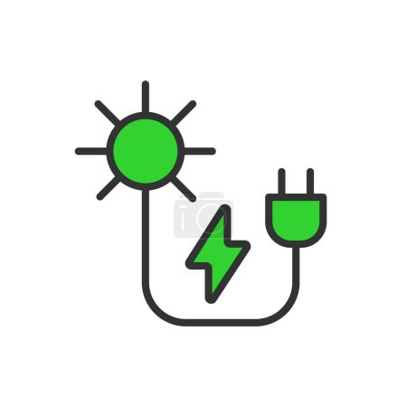 Sonnenenergie, im Liniendesign, grün. Sonnenenergie, Solarenergie, erneuerbare Energien, Strom, Sonnenlicht, Panel, auf weißem Hintergrund Vektor Sonnenenergie editierbares Schlagsymbol