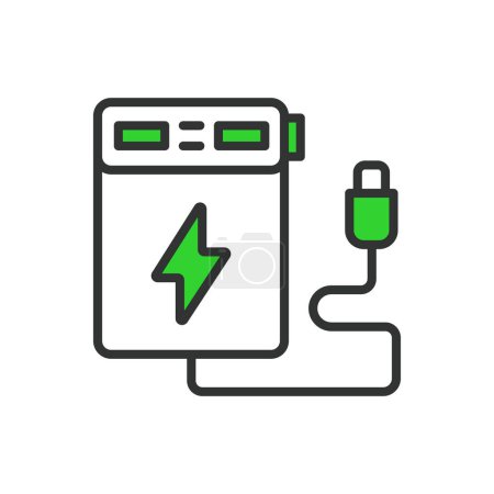 Illustration for Power bank, in line design, green. Power, bank, portable, recharge, device, battery, technology, energy on white background vector Power bank editable stroke icon - Royalty Free Image