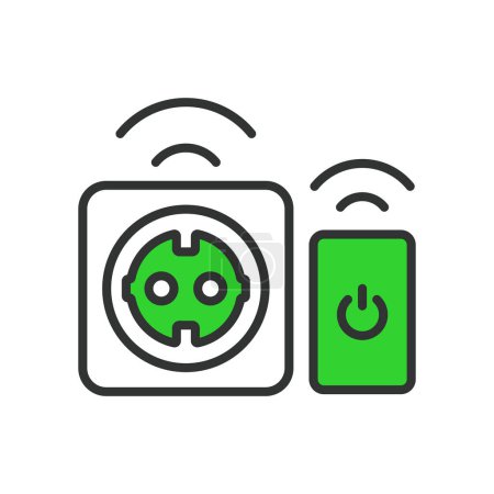Smart socket, in line design, green. Smart socket, smart, socket, device, technology on white background vector. Smart socket editable stroke icon.
