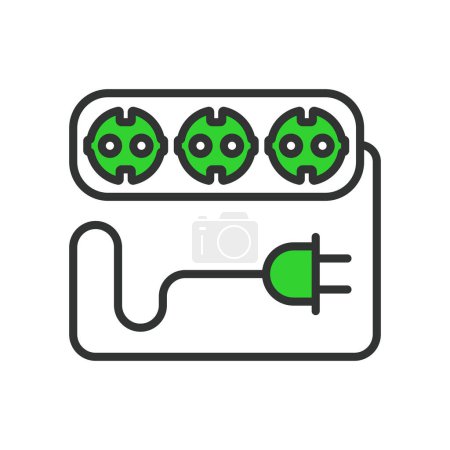 Multiple sockets, in line design, green. Multiple sockets, multiple, sockets, power, electrical on white background vector. Multiple sockets editable stroke icon