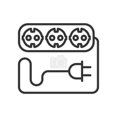Multiple sockets, in line design. Multiple sockets, multiple, sockets, power, electrical on white background vector. Multiple sockets editable stroke icon