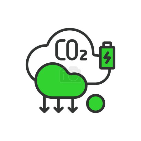 Illustration for Carbon dioxide, in line design, green. Carbon dioxide, carbon, dioxide, greenhouse, gas on white background vector. Carbon dioxide editable stroke icon - Royalty Free Image