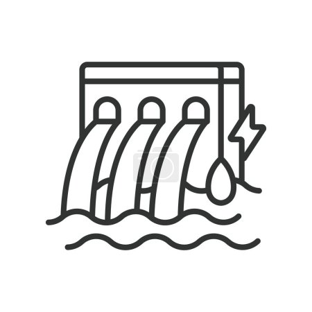 Hydroelectricity, in line design. Hydroelectricity, hydroelectric, power, water, energy on white background vector Hydroelectricity editable stroke icon