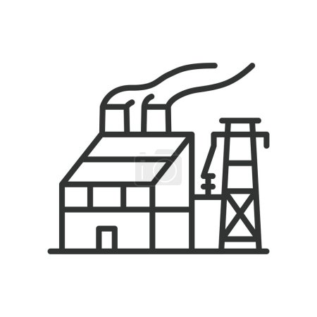Power plant, in line design. Power plant, power, plant, electricity, energy, generation, station on white background vector. Power plant editable stroke icon