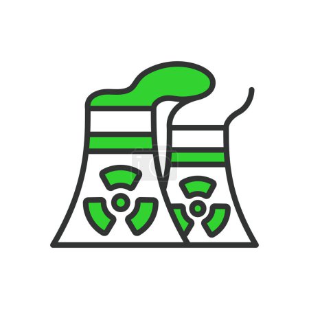 Illustration for Nuclear plant, in line design, green. Nuclear plant, nuclear, plant, power, energy, reactor, electricity on white background vector. Nuclear plant editable stroke icon - Royalty Free Image