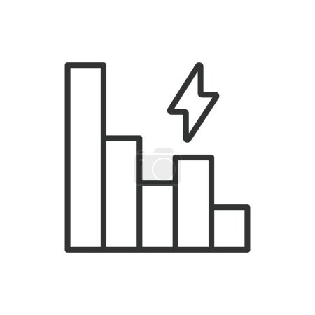 Illustration for Reduce energy usage, in line design. Reduce, energy, usage, conservation, efficiency, sustainable, power on white background vector. Reduce energy usage editable stroke icon - Royalty Free Image