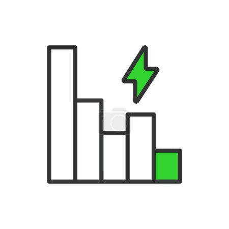 Reduce energy usage, in line design, green. Reduce, energy, usage, conservation, efficiency, sustainable, power on white background vector. Reduce energy usage editable stroke icon