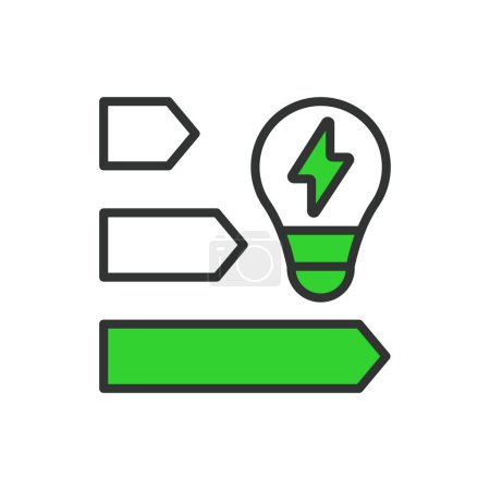 Illustration for Energy efficiency, in line design, green. Energy, efficiency, efficient, power, savings, conservation, sustainable on white background vector Energy efficiency editable stroke icon - Royalty Free Image