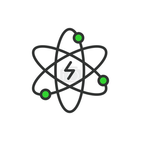 Illustration for Atomic energy, in line design, green. Atomic energy, nuclear, power, reactor, uranium, fission, radiation on white background vector. Atomic energy editable stroke icon - Royalty Free Image