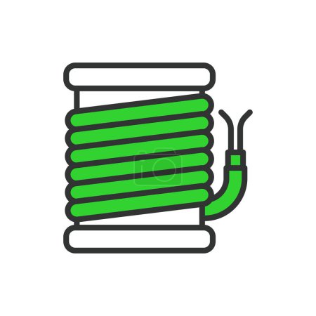 Illustration for Cable reel, in line design, green. Cable, reel, wire, spool on white background vector. Cable reel editable stroke icon - Royalty Free Image
