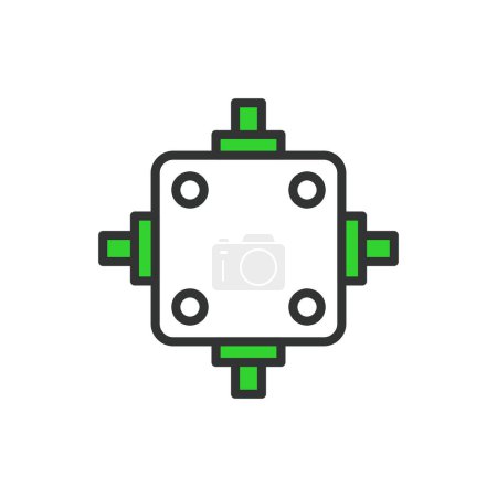 Illustration for Junction box, in line design, green. Junction, box, electrical, connection, terminal, wiring, on white background vector Junction box editable stroke icon - Royalty Free Image