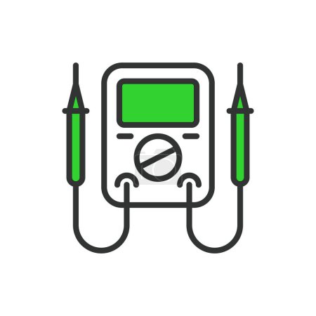 Electrical tester, in line design, green. Electrical, tester, test, voltage, measurement, probe, on white background vector Electrical tester editable stroke icon