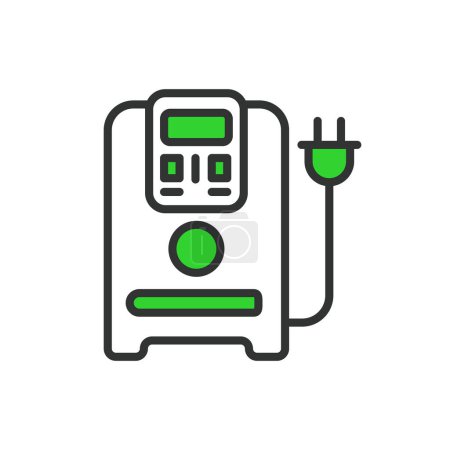UPS in line design, green. UPS, Uninterruptible, Power, Supply, Backup, Battery, Energy on white background vector UPS editable stroke icon