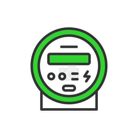 Electric meter, in line design, green. Electric, Meter, Measurement, Utility, Consumption, Power on white background vector. Electric meter editable stroke icon