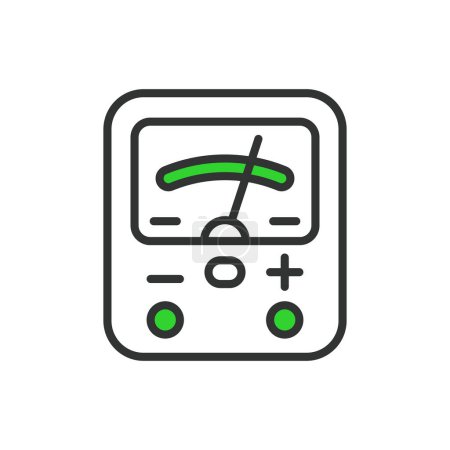 Voltmeter, in line design, green. Voltmeter, Voltage, Meter, Measurement, Instrument, Electrical Measure on white background vector Voltmeter editable stroke icon