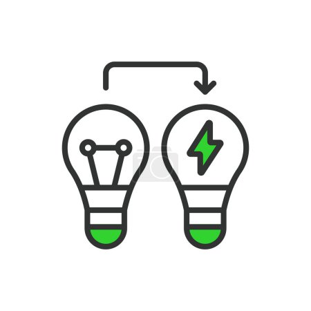 3Energy efficient lamp, in line design, green. Energy, Efficient, Lamp, Light, Bulb, Illuminate, Lighting on white background vector. Energy efficient lamp editable stroke icon