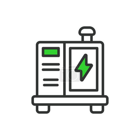 Generator, in line design, green. Generator, Power, Energy, Electricity on white background vector. Generator editable stroke icon