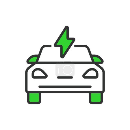 Electric car, in line design, green. Electric, Car, Vehicle, EV, Automobile, Transportation, Battery on white background vector Electric car editable stroke icon