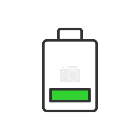 Low battery, in line design, green. Battery, Low, Power, Energy, Charge, Warning, Alert on white background vector Low battery editable stroke icon