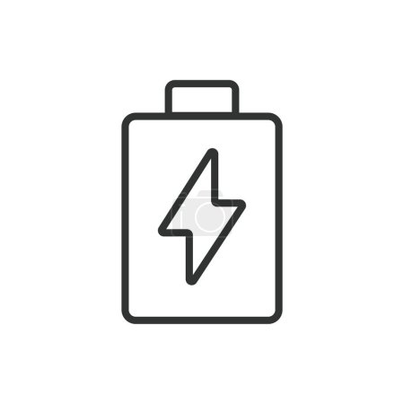 Illustration for Charged battery, in line design. Charged, Battery, Full, Power, Energy, Complete, Green on white background vector Charged battery editable stroke icon - Royalty Free Image