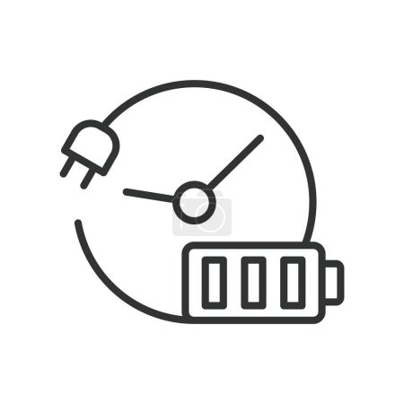 Recharging time, in line design. Recharging, time, duration, charge, speed, quick, fast on white background vector Recharging time editable stroke icon