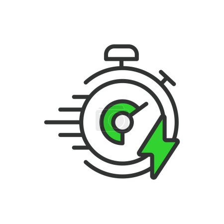 Fast recharging, in line design, green. Fast, recharging, quick, rapid, speed, swift, efficient on white background vector Fast recharging editable stroke icon
