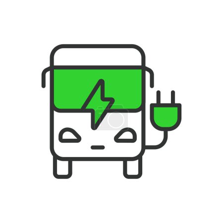 Illustration for Electric bus, in line design, green. Electric, bus, transportation, eco-friendly on white background vector. Electric bus editable stroke icon - Royalty Free Image
