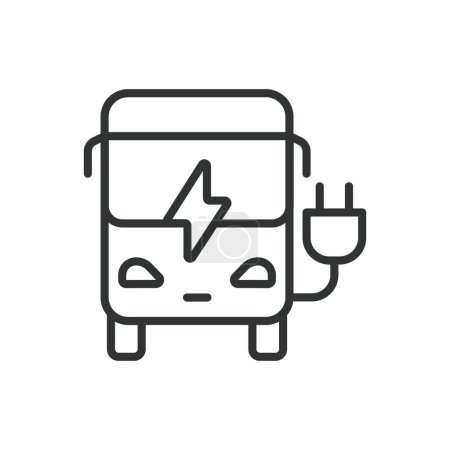 Illustration for Electric bus, in line design. Electric, bus, transportation, eco-friendly on white background vector. Electric bus editable stroke icon - Royalty Free Image