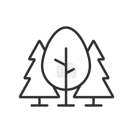 Forest, in line design. Forest, trees, nature, woodland, ecosystem, foliage, green on white background vector Forest editable stroke icon