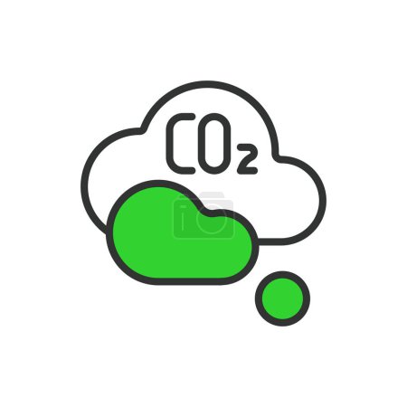 CO2, in line design, green. CO2, carbon dioxide, greenhouse gas, emission on white background vector. CO2 editable stroke icon