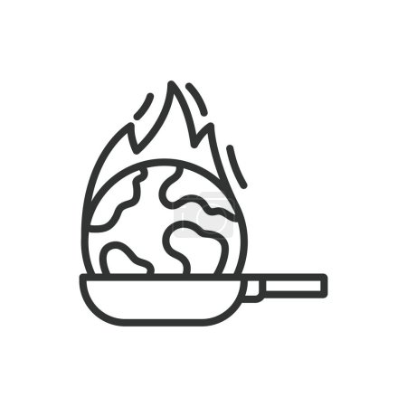 Global warming, in line design, green. Global warming, climate change, greenhouse effect, temperature rise on white background vector. Global warming editable stroke icon
