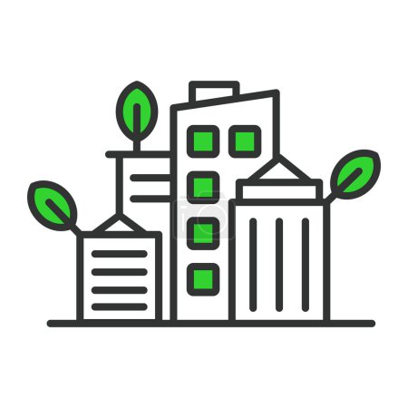 Illustration for Green city, in line design, green. Green, city, urban, environment, sustainability, eco-friendly on white background vector. Green city editable stroke icon - Royalty Free Image