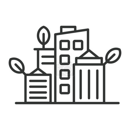 Green city, in line design. Green, city, urban, environment, sustainability, eco-friendly on white background vector. Green city editable stroke icon