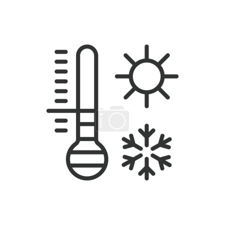 Thermometer, in line design. Thermometer, temperature, gauge, heat, cold, weather on white background vector Thermometer editable stroke icon