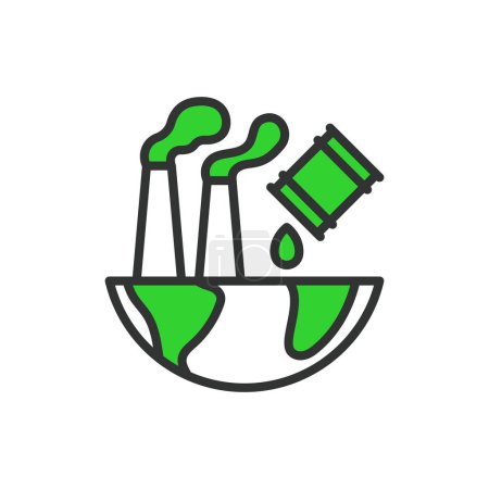 World pollution, in line design, green. Pollution, world, environment, global, waste, air, water on white background vector World pollution editable stroke icon