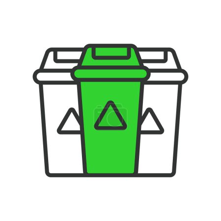 Waste sorting vector, in line design, green. Waste, sorting, recycling, bins, eco, environment, sustainability on white background vector. Waste sorting vector editable stroke icon