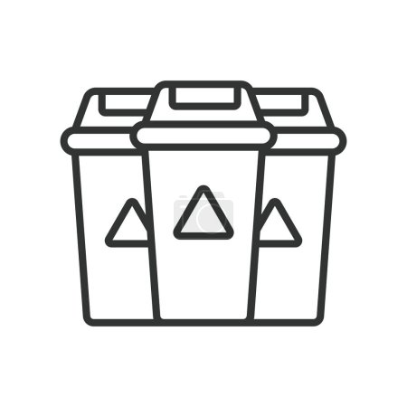 Waste sorting vector, in line design. Waste, sorting, recycling, bins, eco, environment, sustainability on white background vector. Waste sorting vector editable stroke icon