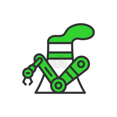 Robots for nuclear power, in line design, green. Robots, Nuclear, Power, Energy, Automation, Reactor, on white background vector. Robots for nuclear power editable stroke icon