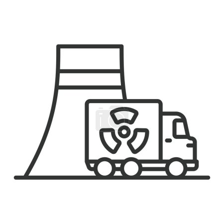 Nuclear transportation, in line design. Nuclear, Transportation, Safety, Cargo, Truck, Radioactive, Hazardous, on white background vector Nuclear transportation editable stroke icon