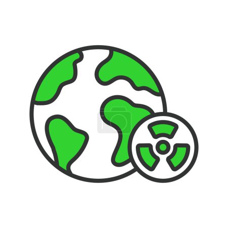 World radiation, in line design, green. Radiation, World, Nuclear, Global, Hazard, Safety, Radioactive on white background vector World radiation editable stroke icon