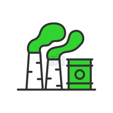 Illustration for Air pollution, in line design, green. Pollution, Air, Smog, Environment, Smoke, Industry, Emissions on white background vector Air pollution editable stroke icon - Royalty Free Image