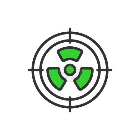 Radiation target, in line design, green. Radiation, Target, Hazard, Radioactive, Nuclear, Danger, Contamination on white background vector Radiation target editable stroke icon